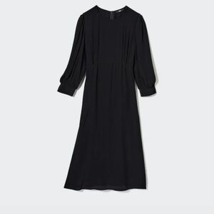 Uniqlo black rayon 3/4 Sleeve Flare Dress (Size:M)